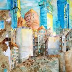 Joanna Rzeźnik - MIASTO IV, technika mieszana, ekoline, 49,5x69 cm, 2017 r.