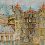 Joanna Rzeźnik, Słoneczny dzień w mieście, Tech własna, ecoine, papier, 29 x 41 cm, 2018 r.