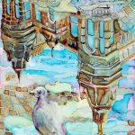 Joanna Rzeźnik - Ulica po deszczu, technika własna, papier, 21x29,5 cm, 2017 r.