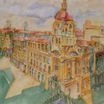 Joanna Rzeźnik, widok z balkonu, Technika własna, ecoine, papier, 41 x 29 cm, 2018 r.