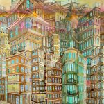 Joanna Rzeźnik - Życie w mieście, technika własna, ecoline, papier, 21 x 29,5 cm, 2018 r.