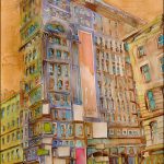 Joanna Rzeznik - Galeria handlowa, akwarela-technika własna na papierze, 21x29,5 cm, 2018