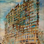 Joanna Rzeznik - Mieszkając w chmurach, technika własna na papierze, 50x69 cm, 2018