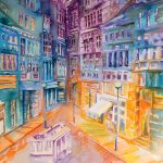 Joanna Rzeznik - Wieczór w mieście II, technika wlasna papier, 35 x 45 cm, 2017 r