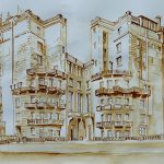 Joanna Rzeźnik - Kamienica 4, akwarela, ecoline, technika własna papier, 30 x 21 cm, 2018 r