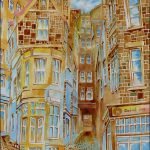 Joanna Rzeźnik - W labiryncie ulic IIIV, Cykl Weduta, Powidoki, farby wodne ecoline, technika własna papier, 21 x 29,5 cm, 2019 r