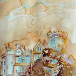 Joanna Rzeźnik - Zachód słońca nad jeziorem, akwarela, 25 x 52 cm, 2018 r