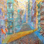 Joanna Rzeźnik - Turkusowe popołudnie I, Cykl Weduta, Powidoki technika własna olej, płótno 50 x 40 cm, 2019 r.