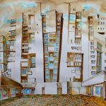 Joanna Rzeźnik - Bloki, cykl pejzaż miejski, akwarela, 42x30 cm, 2018 r