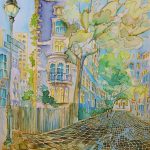 Joanna Rzeźnik - Spacer wieczorową porą - Cykl Weduta, pejzaż miejski, Powidok - Akwarela - 23,5 x 30 cm, 2020 r