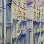 Joanna Rzeźnik - Widok z balkonu - Wiosna cztery pory roku - Weduta - Pejzaż miejski - Powidoki - Akwarela, 23,5,5x29,5 cm, 2020 r