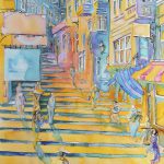 Joanna Rzeżnik - Spacer - Na granicy światła i cienia - akwarela - 30 x 42 cm, 2019 r