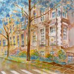 Joanna Rzeźnik Lato - Wieczór w mieście Cykl Weduta Pejzaż miejski Powidok tech własna akwarela eoline 39 x 39 2019