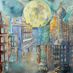 Joanna Rzeźnik - Nokturn-Miasto - Cykl Weduta, Pejzaż miejski - akwarela - 23,5 x 30 cm, 2020 r
