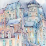 Joanna Rzeźnik - Przejście przez miasto - Akwarela, technika własna, 23,8 x 29,8 cm, 2020 r