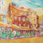 Joanna Rzeźnik - Szukając cienia Cykl Weduta Pejzaż miejski Powidok tech własna akwarela eoline 40 x 30 2019