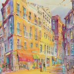 Joanna Rzeźnik - W słońcu Cykl Weduta Pejzaż miejski Powidok tech własna akwarela eoline 40 x 30 2019