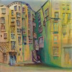 Joanna rzeznik Swiatło w dziedzińcu - popołudnie olej na płótnie Cykl Wedyta pejzaż miejski Powidok 20 x 20 2017