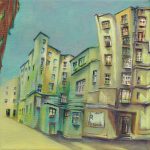 Joanna rzeznik Swiatło w dziedzińcu - poranek olej na płótnie Cykl Wedyta pejzaż miejski Powidok 20 x 20 2017