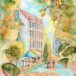 Joanna_Rzeźnik - Dzień pełny slonca Cykl weduta pejzaż miejski powidok akwarela tech własna 24 x 30 2020