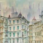 Joanna Rzeźnik - Miasto w chmurach - Weduta - Pejzaż miejski - Powidok - Akwarela, tech własna, 30x24 cm, 2020 r