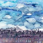 Joanna Rzeźnik - Nocne niebo Cykl Wedyta Pejzaż miejski Powidok - Akwarela, tech. własna, Papier, 29,5 x 23,5 cm, 2020 r