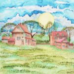 Joanna Rzeznik - W pełni słońca Cykl Motywy natury i architektury - Akwarela, tech. własna, 25 x 24 cm, 2021 r