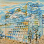 Joanna Rzeźnik - W szklanych domach Cykl Weduta, powidok - Tech. własna, ecoline, papier, 30 x 25 cm, 2019 r