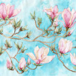 Joanna Rzeznik Gałązki Magnoli Cykl Kwiaty Natury akwarele, papier 41 x 29 2021,