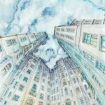 Joanna Rzeznik Patrząc na chmury Cykl Weduta Pejaż miejski powidok akwarela tech własna 24 x 32 cm, 2021 r.