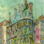 Joanna Rzeźnik - Seledynowy poranek, Cykl Weduta Pejzaz miejski Powidok - Tech. własna, akwarela, 21 x 29,5 cm, 2018 r.