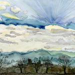 Joanna Rzeźnik - Widok - Przed zachodem słońca, Cykl Motyw światła w przyrodzie - Tech. własna, akwarela, ecoline, 29,8 x 23,5 cm, 2020 r.