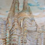 Joanna Rzeźnik - Z widokiem na niebo - Ecoline, tech. własna, papier. 59 x 69 cm, 2018 r.