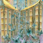 Joanna Rzeźnik - Kraina motyli nocy - Cykl Basniowe światy, akwarela, tech. własna, papier 300m2g, 29,5 x 42 cm, 2021 r