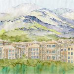Joanna Rzeźnik - Miasto w górach - akwarela, papier, 41 x 29 cm, 2021 r