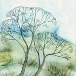 Joanna Rzeźnik - Niebieskie drzewa - Cykl Motyw Natury, akwarela, ecoline, tech. własna, 18 x 24 cm, 2020 r