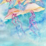 Joanna Rzeźnik - Przypływ - Cykl Baśniowe Światy, akwarela, ecoline, papier, 20,7 x 29,5 cm, 2021 r