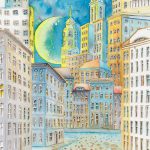 Joanna Rzeźnik - W blasku księżyca - Cykl Weduta, Pejaż miejski, Powidok, akwarela, tech. własna, 21 x 29,5 cm, 2021 r