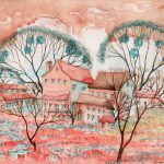 Joanna Rzeźnik - W ciepłym kolorze pomarańczy - Cykl Motywy natury i architektury, akwarela, tech. własna, ecoline, 25 x 22 cm, 2021 r