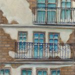 Joanna Rzeźnik - W odbiciu szyb - Cykl Weduta, Pejzaż miejski, Powidok, olej na płótnie, 13 x 18 cm, 2021 r