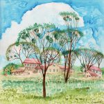 Joanna Rzeźnik - W pogodny dzień - Cykl Motywy natury i architektury, akwarela, tech. własna, papier kredowy 300gm2, 25 x 25 cm, 2021 r