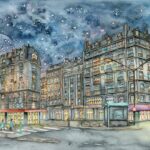 Joanna Rzeźnik - Czerwcowa, najktutsza noc. Seria 6-12 - Paryż - Cykl Weduta, Pejzaż miejski, Powidok, akwarela, papier, 32 x 24 cm, 2022