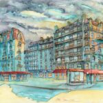 Joanna Rzeźnik - Majowe, ciepłe zachody słońca. Seria 5-12 - Paryż - Cykl Weduta, Pejzaż miejski, Powidok, akwarela, papier, 32 x 24 cm, 2022