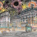 Joanna Rzeźnik - Niebo w odświętnej odsłonie. Seria 10 -12 - Paryż - Cykl Weduta, Pejzaż miejski, Powidok, akwarela, papier, 32 x 24 cm, 2022