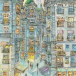 Joanna Rzeźnik - Paryż w kolorach lazurowego sera i białego wina - Cykl Weduta, Pejzaż miejski, Powidok, akwarela, ecoline, tech. własna, 24 x 32 cm, 2021