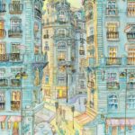 Joanna Rzeźnik - Paryż w kolorze turkusowo-miętowych makaroników - Cykl Weduta, Pejzaż miejski, Powidok, akwarela, tech. własna, papier, 24 x 32, 2021