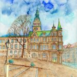 Joanna Rzeźnik - Ryneczek wypełniony słońcem - Kłodzk- Starówka - Cykl Weduta, Pejzaż miejski, Powidok, akwarela, papier, 24 x 32 cm, 2022