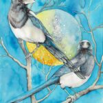 Joanna Rzeźnik - Sroki - Cykl Motyw Natury - Ptaki, akwarela, papier 250gm2, 23,7 x 29,7 cm, 2022 r