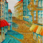 Joanna Rzeźnik - W ciepłe, słoneczne dni - miasto - Cykl Weduta, Pejzaż miejski, Powidok, olej na płótnie, 24 x 30 cm, 2021 r