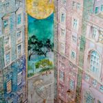 Joanna Rzeźnik - Z widokiem na park - Cykl Weduta, Pejaż miejski, Powidok, Magia Świateł, akwarela, tech. własna, 32,5 x 44,5 cm, 2022 r